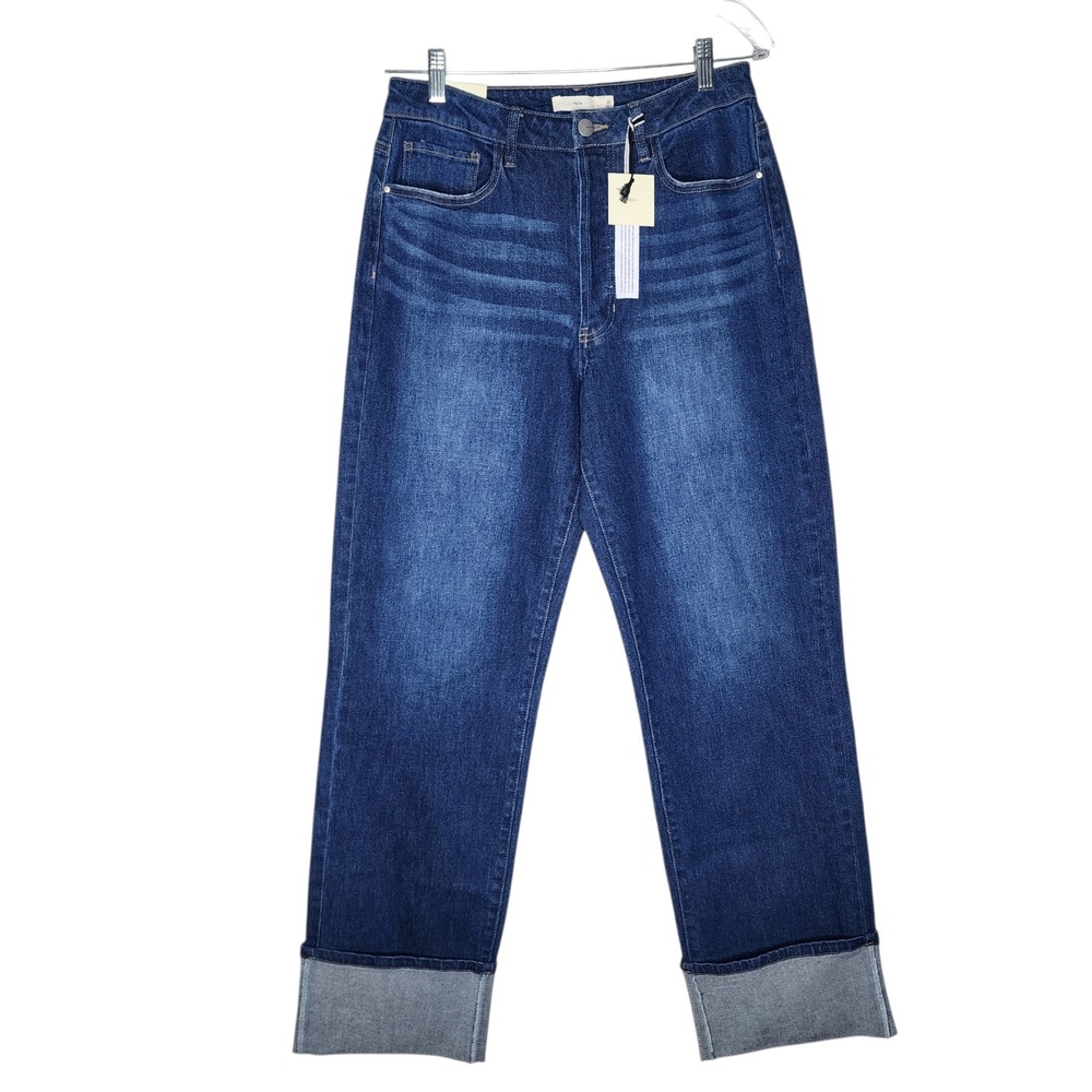 TGLA Womens High Rise Wide Leg Cuffed Jeans‎ Dark Wash Size 28  NEW With Tag